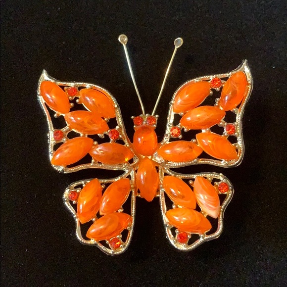 Vintage orange butterfly brooch - Picture 1 of 8